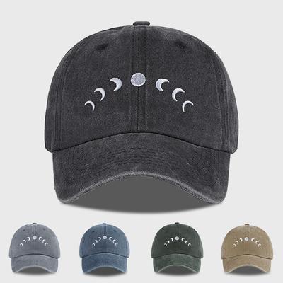 Moon Embroidered Washable Baseball Cap Lightweight, Breathable, Adjustable Minimalist And Stylish Unisex Daily Commute & Camping
