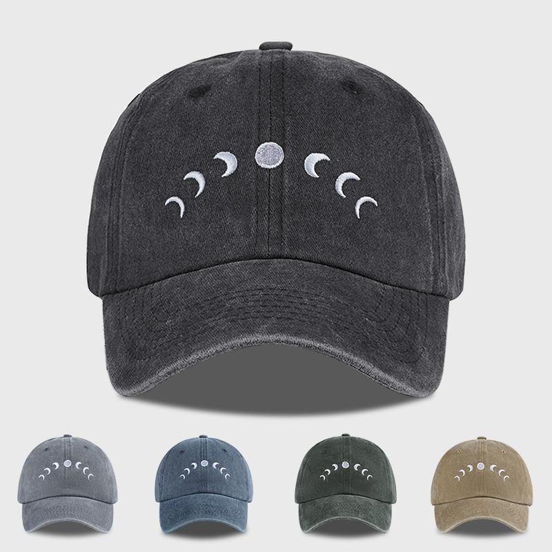 Moon Embroidered Washable Baseball Cap Lightweight, Breathable, Adjustable Minimalist and Stylish Unisex Daily Commute & Camping
