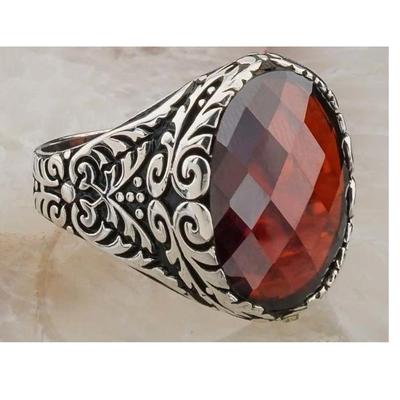 Garnet Men's Signet Ring, Unisex Ring, 925 Sterling Silver, Men's Ring, Handmade Ring, Gift For Husband, Christmas Day Gift,