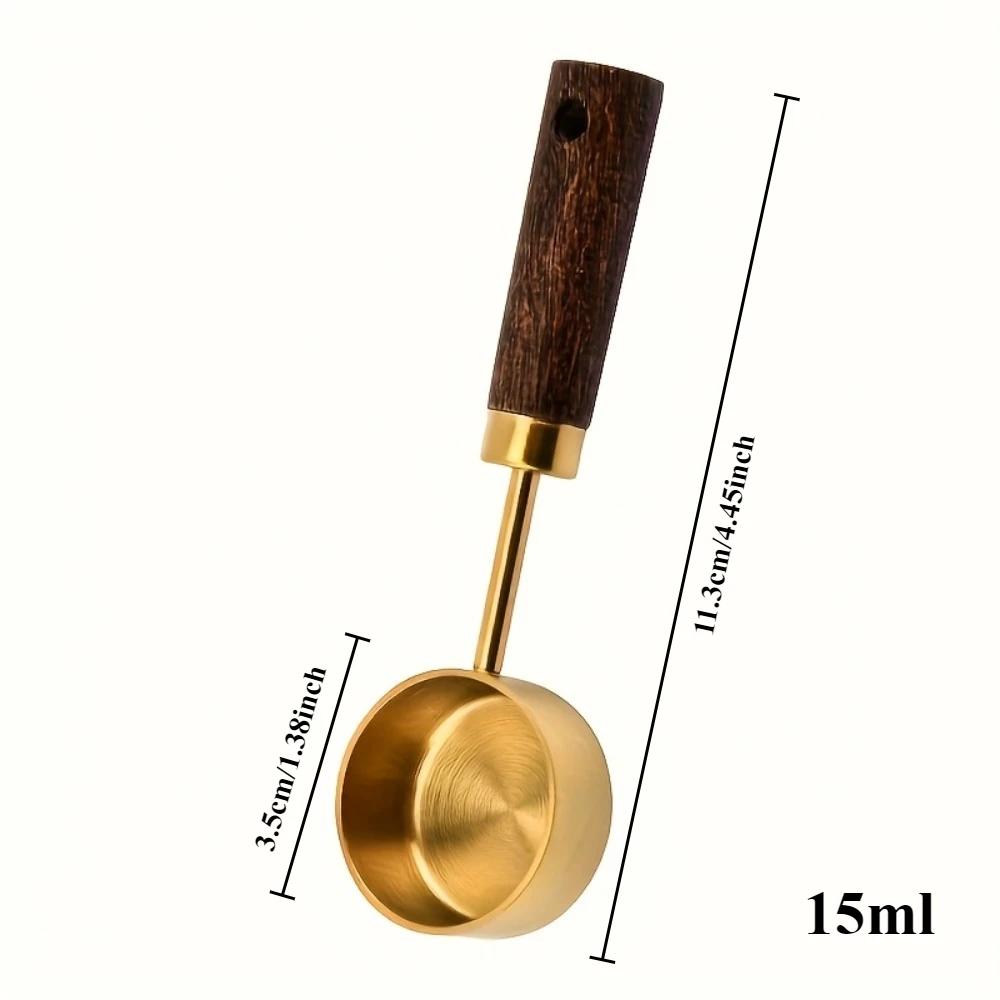 15ml Wooden Coffee Scoop Stainless Steel Long Handle Measuring Spoon for Coffee Tablespoon Kitchen Tool Cafe Decoration