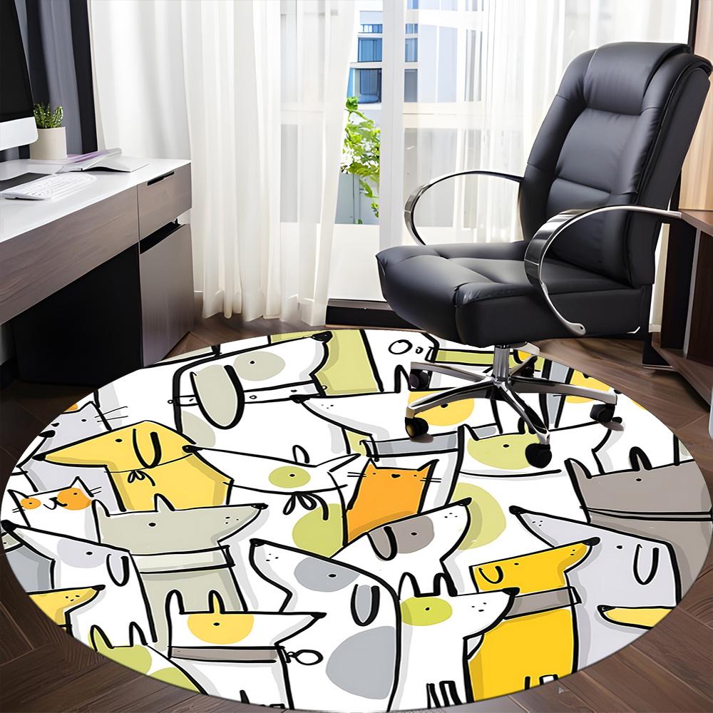 1pc Dogs Cats Office Round Area Rug, Indoor Mat Suitable ForOffice, Under Office Chairs Bedroom Living Room Home Decor, Room Deco 043