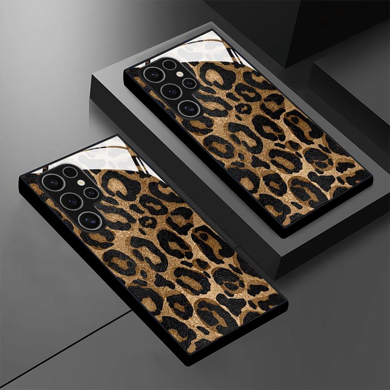 Minimalistisches braunes Leopardenmuster Glas Handyhülle für Samsung Galaxy S26/S25 /S24 S23/S23 Ultra/S22,A16/A32/A32 5G/A36 A55/A52