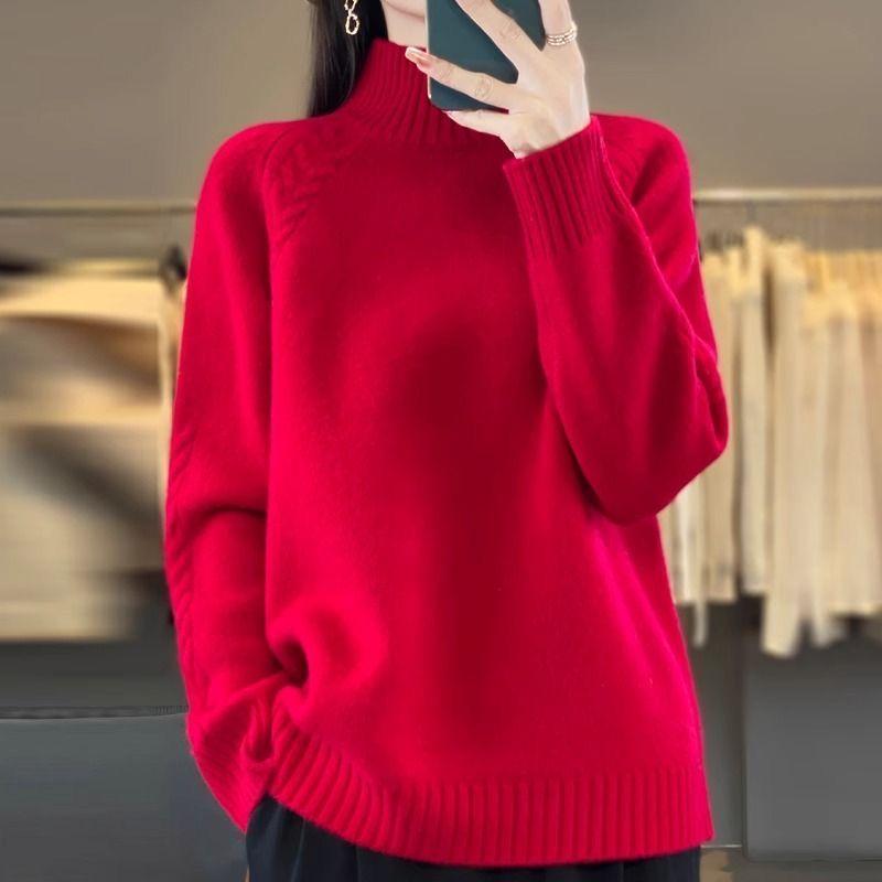 Women's High Neck Sweater Knitted Sweater Oversized Pullover Sweater Loose Knit Base Sweater