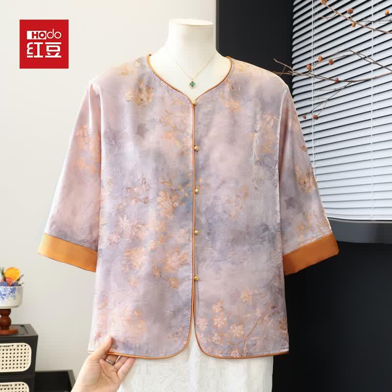Hodo Mid-Aged Women s Summer Floral Blouse 3XL