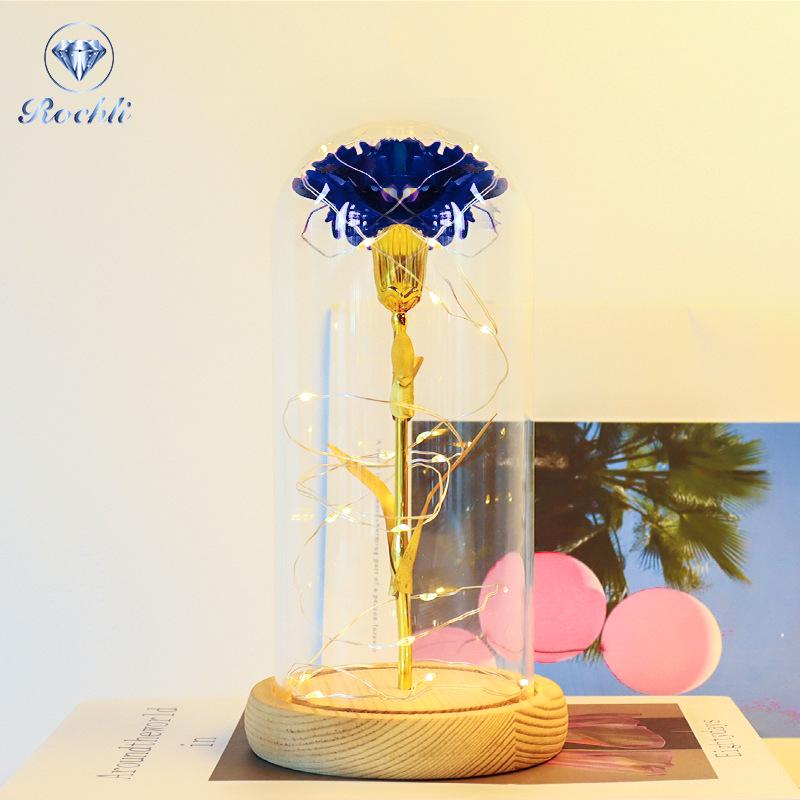 Gold Foil Rose Eternal Flower Glass Cover Gift for Valentine's Day, Christmas, New Year