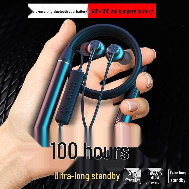 Ultra-Long Standby 5.1 Bluetooth Neckband Headphones with Card Slot & Heavy Bass, Compatible with Huawei, OPPO, Vivo, Apple.