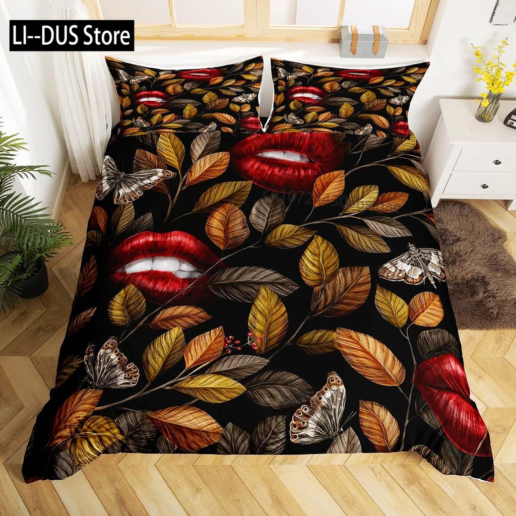 Girls Kiss Duvet Cover Red Lips Bedding Set For Kids Women Home Decor Comforter Cover Twin Full Queen King Size With Pillowcase
