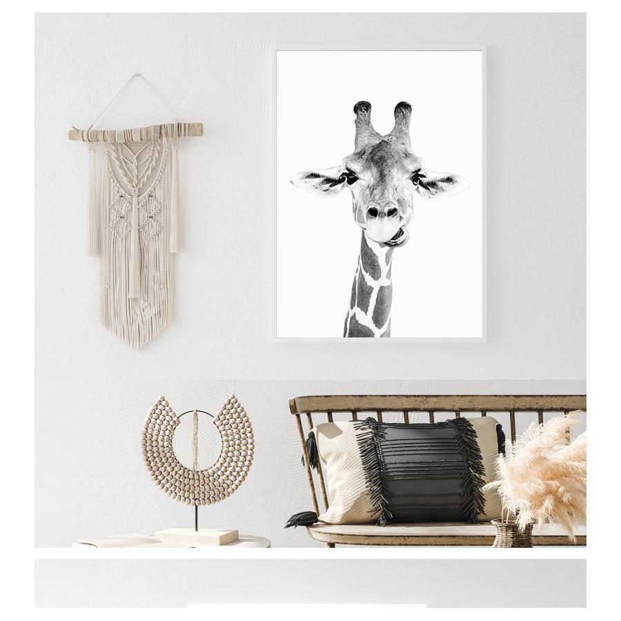 Poster Print Zoo Decor Fun Animal Black and White Photography Painting Picture Nursery Decoration Giraffe Safari Wall Art Canvas