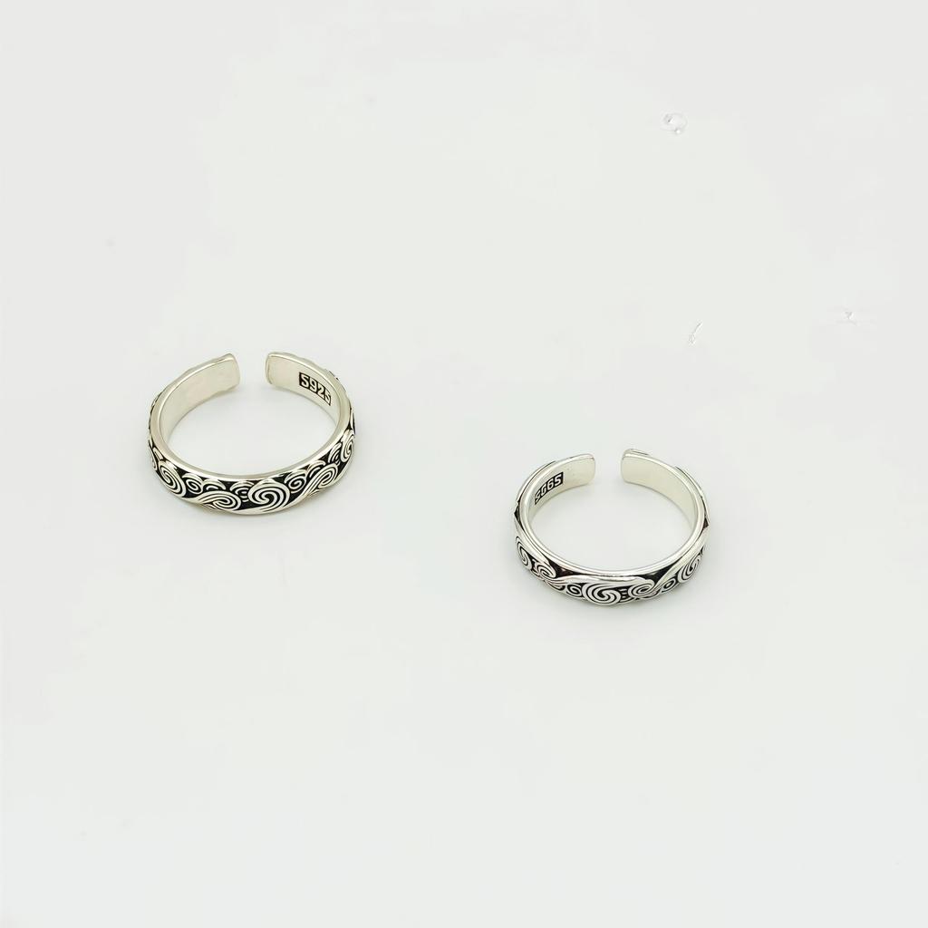 Ethnic Retro Cloud Adjustable Ring - Thai Silver, Aged Design, Niche Couples' Style