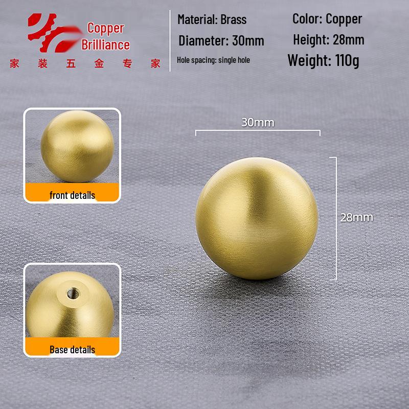 Gold Brass Round Ball Drawer Handle - Luxury French Design