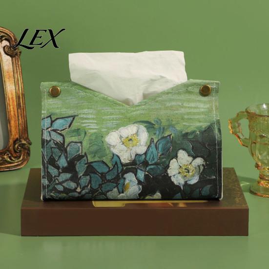 Student Desk Tissue Storage PU Leather Box Cover with Wild Rose/Sunflower Pattern, Foldable Desktop Organizer, Napkin Holder Modern Home Accessory