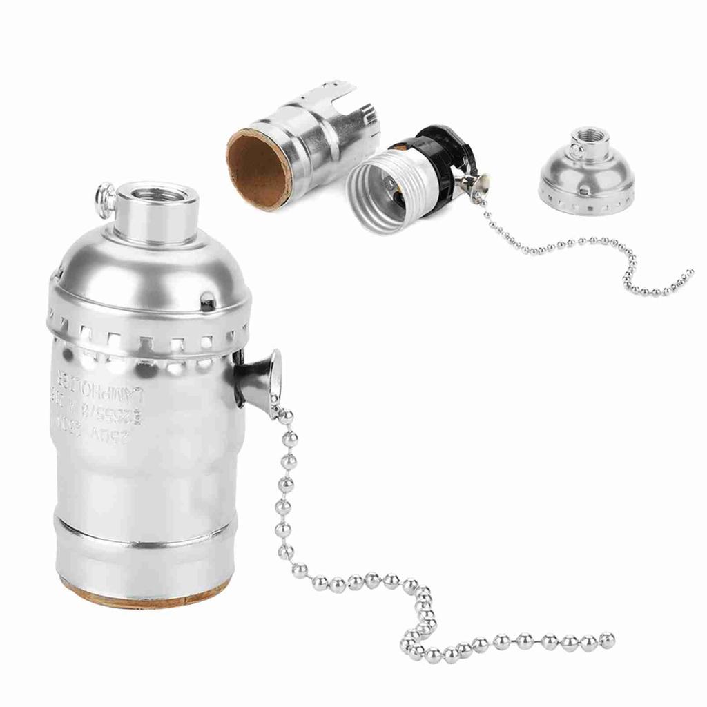 E27 Aluminum Vintage Light Socket with Pull Chain Desk Table Lamp Lighting Holder Screw Base
