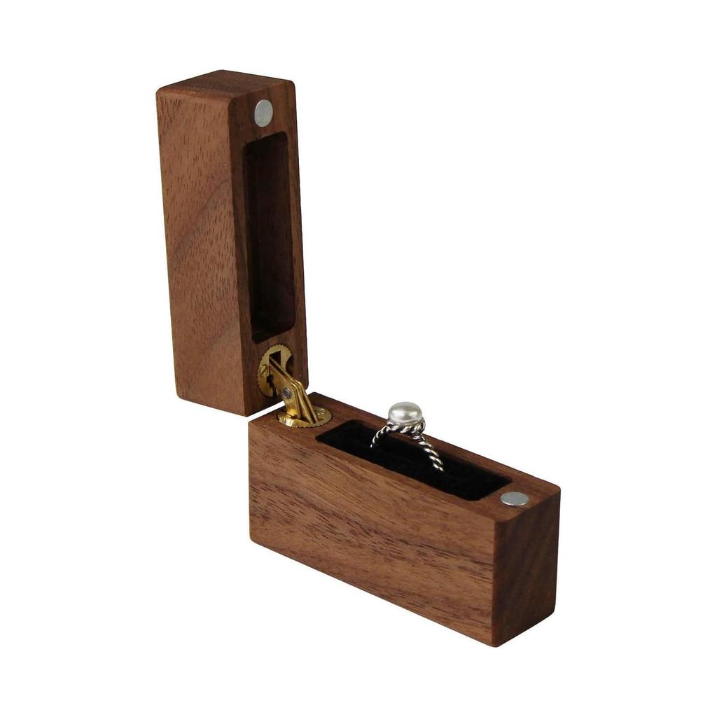 Wood Ring Box Portable Jewelry Box, Walnut Slim Ring Case for Proposal, Engagement, Wedding, Anniversary, Valentine's Day (U01-THX)