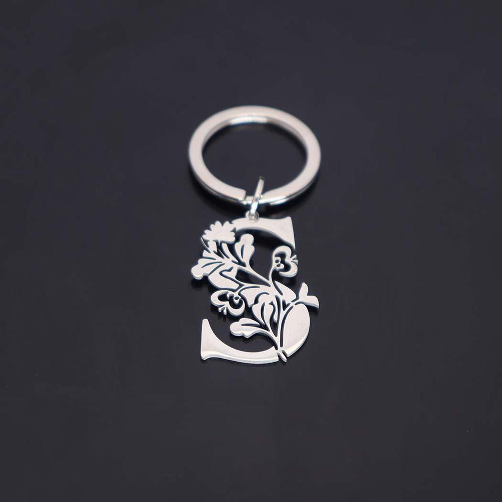 Stainless Steel Alphabet Flower Cutout Keychain Pendant