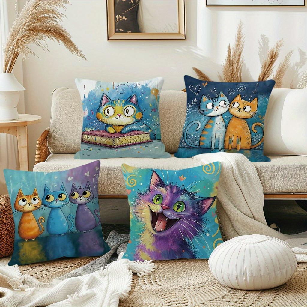 1/4pcs Cute Cartoon Cat Throw Pillow Covers Boho Decorative Cushion Cases for Home Sofa Bedroom Cushion cover