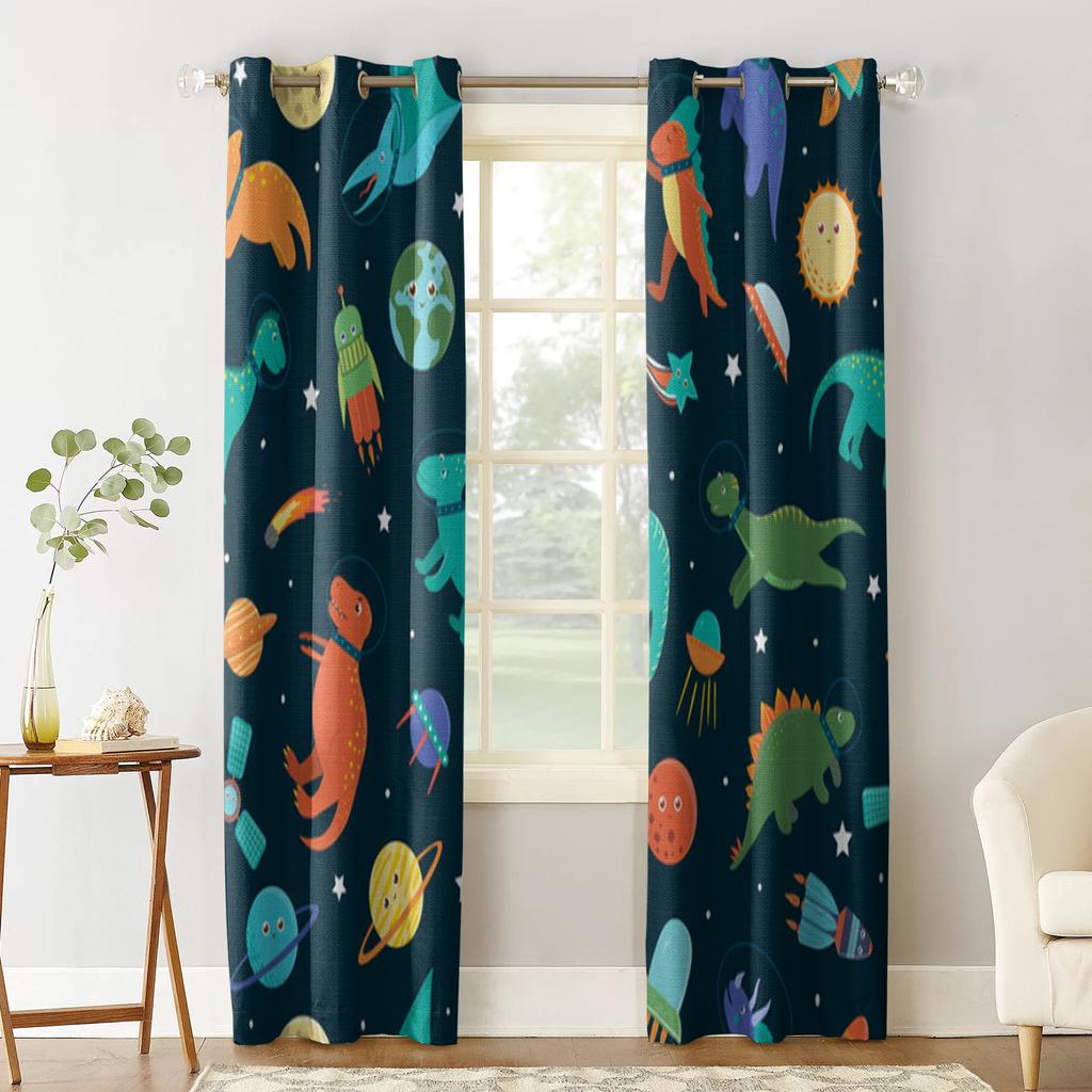 Animal Dinosaur Space Planet Windows Curtains for Living Room Child Bedroom Window Treatment Blinds Kitchen Curtains