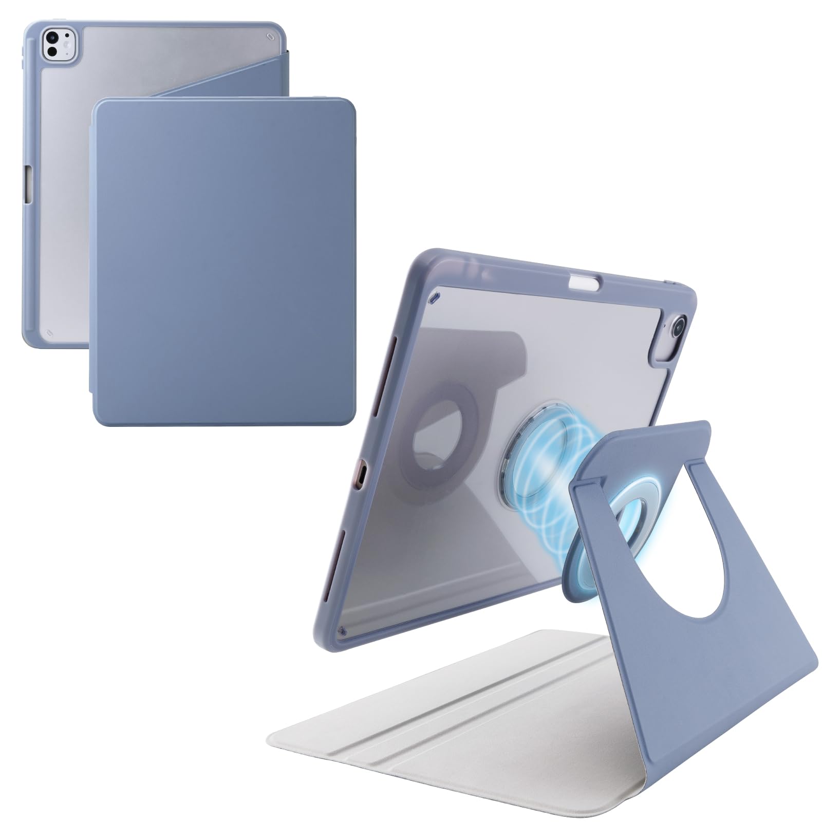 

ELECOM iPad Pro Case Portrait or Landscape Magnetic Pen 13-inch (M4) Cover, 360-Degree Rotation, Positioning, Attachment, Storage, Flap, Blue-Gray,