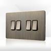 LangYeao Messinghebel UK Kippschalter Buster und Stanzlichtschalter Stil Edelstahlplatte Vintage Retro Wandschalter Steckdose