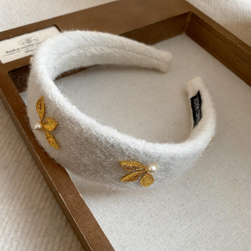 Maillard Plush Wide Leaf Pearl Headband Headband High Cranium Top Fashion Hair Accessories Women