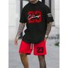 Tuta Sportiva da Uomo a 2 Pezzi Manica Corta 2024 Moda 23 T-shirt Girocollo Stampata Digitalmente e Set di Pantaloncini con Coulisse