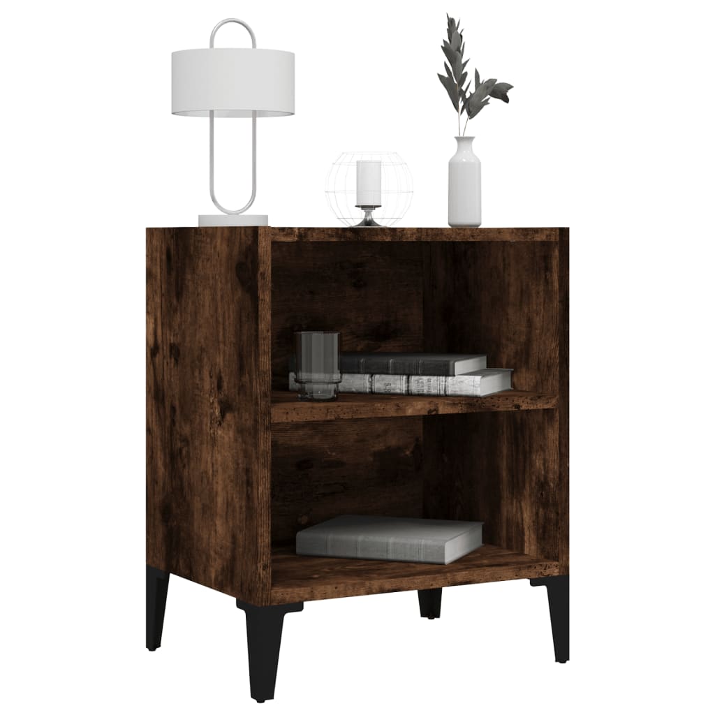 Nightstand with Metal Legs Smoked Oak Finish 40 X 30 X 50 Cm