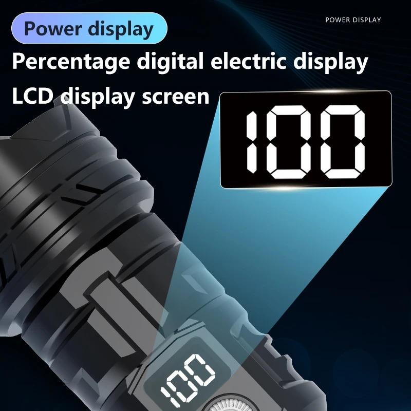 New Digital ABS Flashlight with Strong Light Zoom, Long-lasting Camping LED Light Outdoor Portable Searchlight