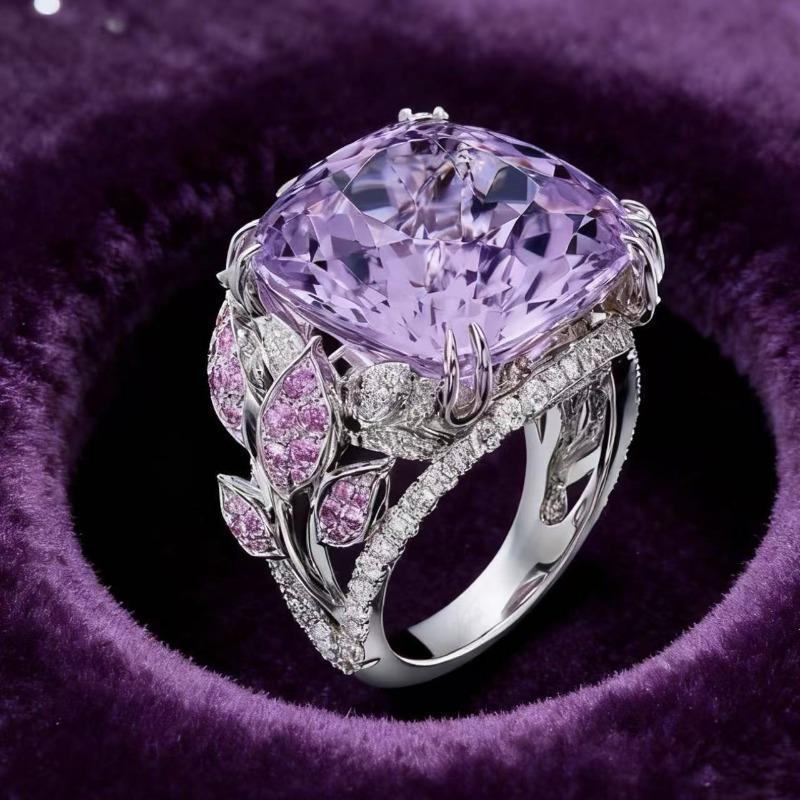 European American Style Ring - Women's High-End Creative Purple Diamond Full Diamond Gemstone Fashion Jewelry Accessory
