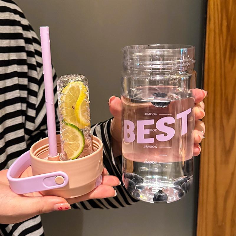 Wasserbecher Mädchen Hohe Schönheit Sommer Große Kapazität Neuer Strohhalmbecher Kunststoff Sommer Tragbar Zum Mitnehmen