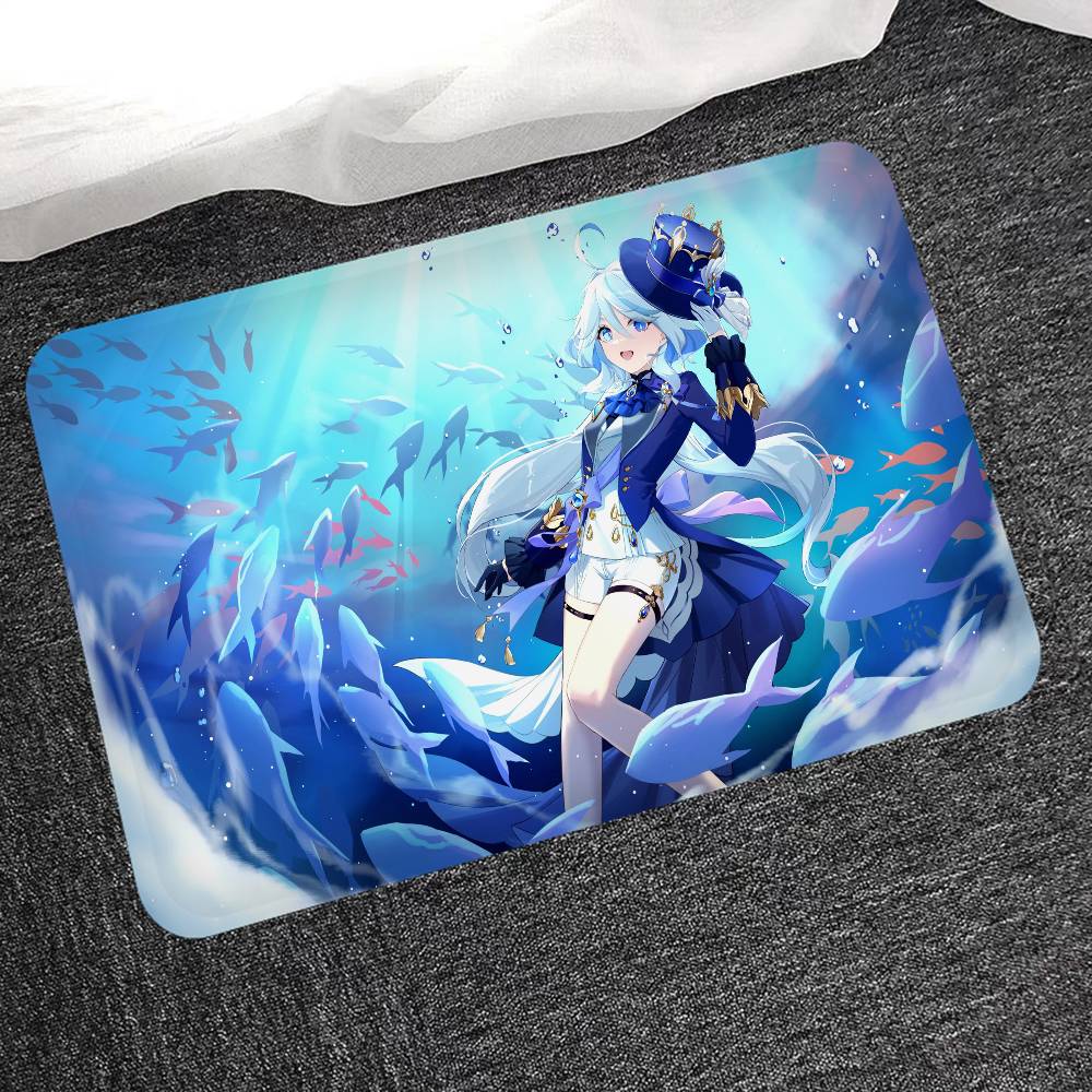 HD New Pretty Genshin Impact Furina Anime Entrance Door Mat Nordic Style Home Doormat Bathroom-Toilet Mats Bedroom Decor Mat
