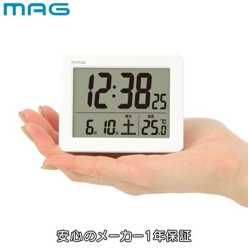 MAG (Mag) Alarm Clock, Compact, Digital, with Thermometer, Calendar, Electronic Sound, Snooze Function, and Light, White Brim, Model T-779A WH-Z, Noah