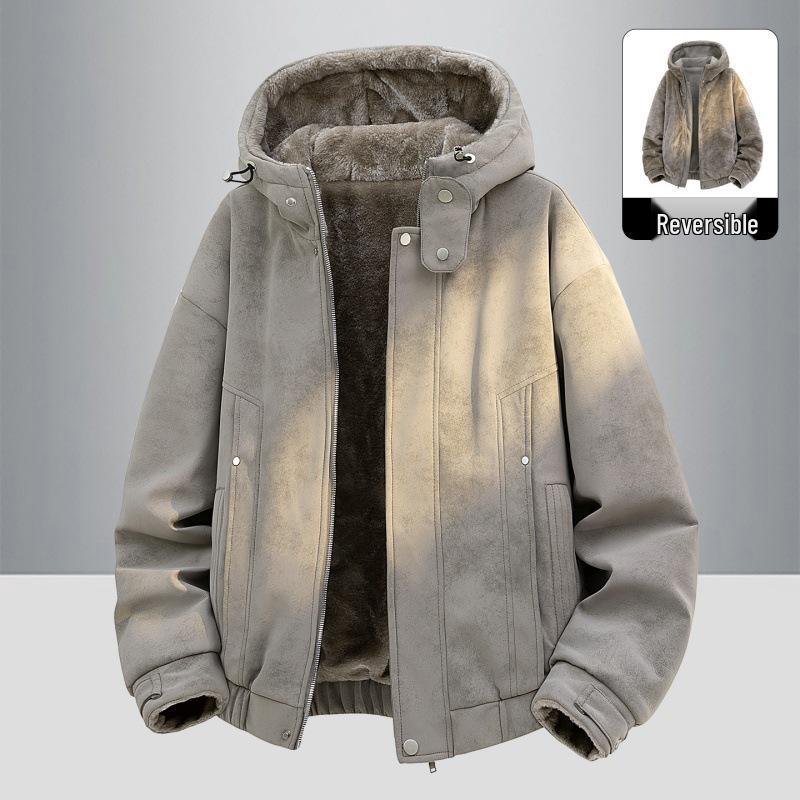 

Men s Winter Double-Sided Velvet Hooded Jacket - Thick, Warm, Fashionable, Youthful Workwear. M сірий колір