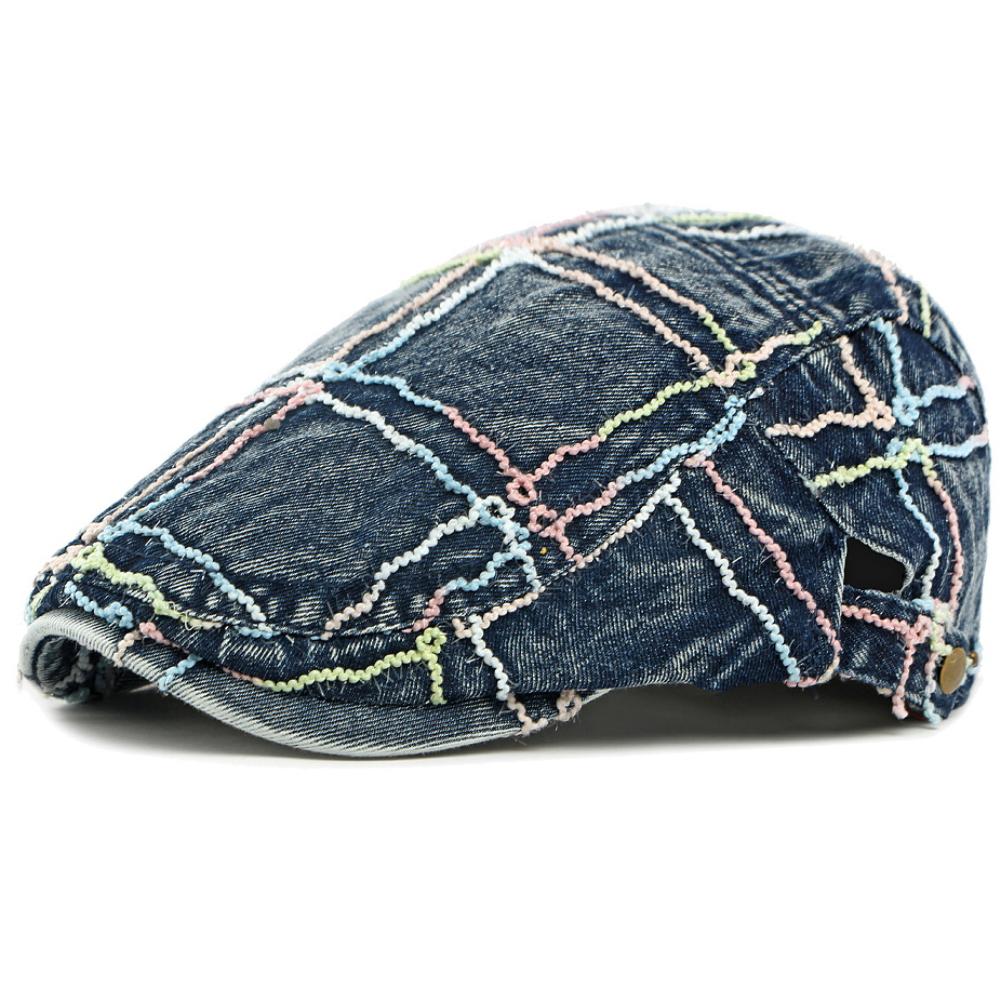 HT5047 Berets Spring Autumn Denim Cap for Men Women Retro Artist Painter Beret Hat Male Female Ivy Flat Cap Adjustable Beret Cap