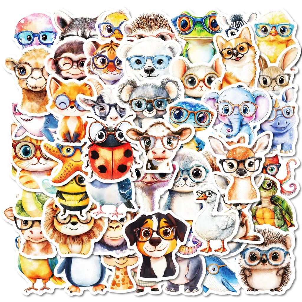 Boutique 50 Creative Anthropomorphic Small Animals Graffiti Stickers Cultural Glasses Starfish Decoration Mobile Phone Case Refrigerator Stickers