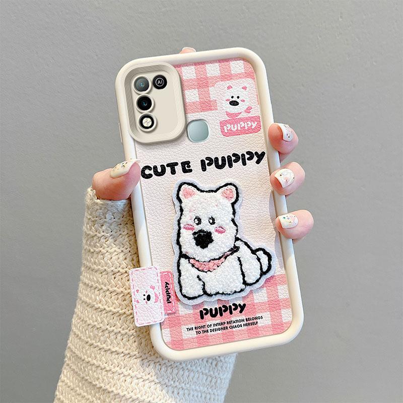 KEYSION Cartoon Cute Plush Embroidery Case for Infinix Hot 11 Play with Lanyard PU Leather Shockproof Phone Cover for Infinix Hot 10 9 Play