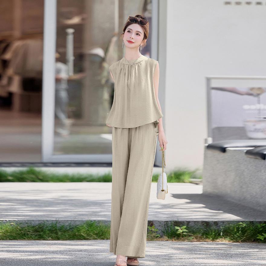 Sleeveless top with wide-leg pants two-piece set women's summer new temperament fashion casual suit