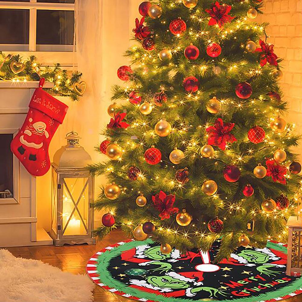 48" Christmas Tree Skirt Base Floor Mat Cover Cartoon GRINCH Xmas Party Ornament