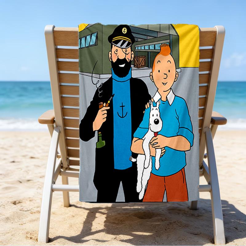Personalisierbares Strandtuch Tintins Abenteuerstadt Strandtuch, Weiche Mikrofaser, Geschenk für Sie/Ihn, Geburtstag, für Pool, Strand, Reisen, Fan-Geschenke