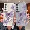 S26 Ultra Case Luxury Gilded Purple Butterfly Pattern Leather Texture Soft Silicone Cover For Samsung Galaxy S25 Edge S24 Ultra S23 S22 Plus S21 FE