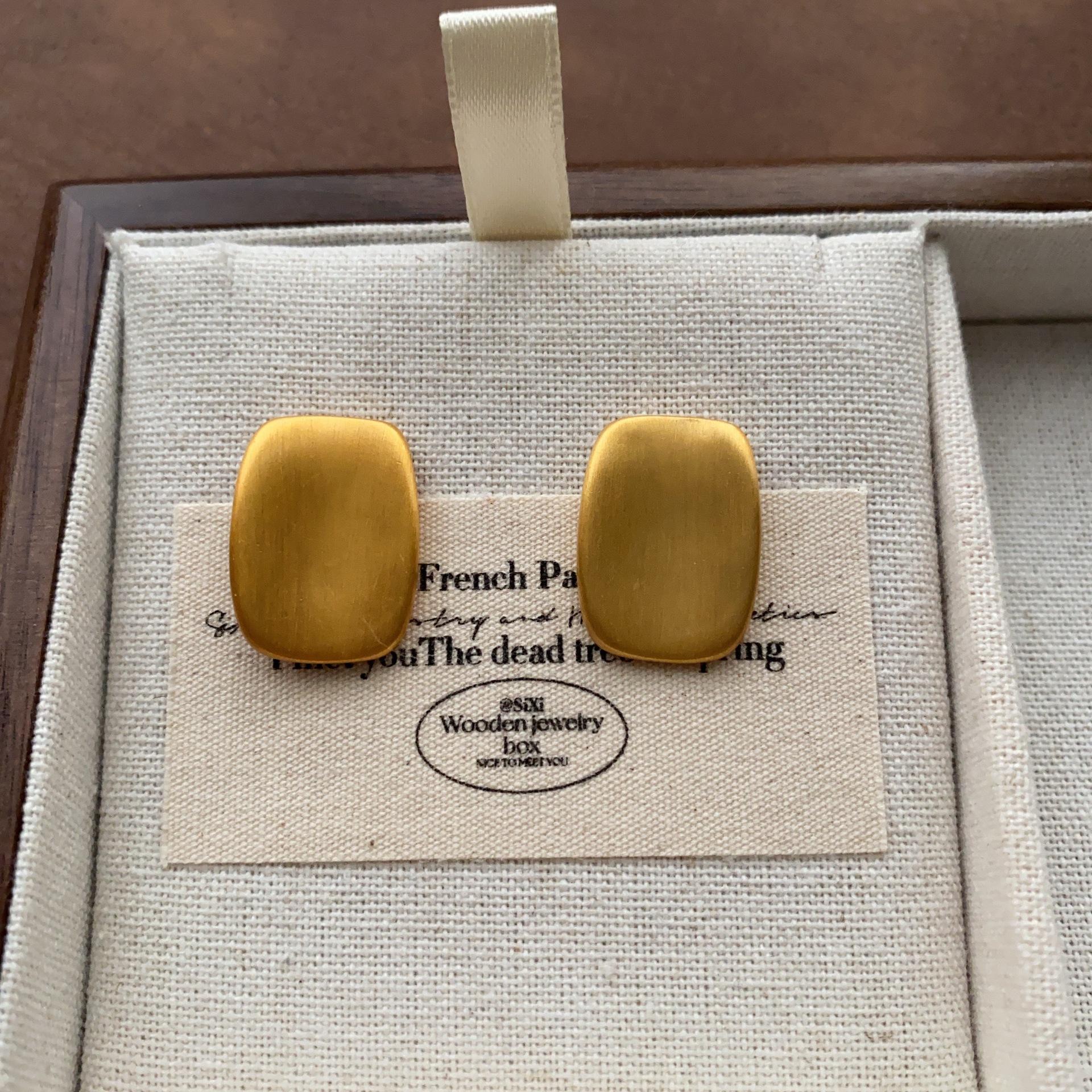 Geometric minimalist metal brushed square stud earrings retro personalized earrings