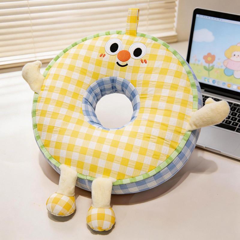 Style Round Grid Nap Pillow Office Rest Cushion With Embroidered Fabric For Home Use