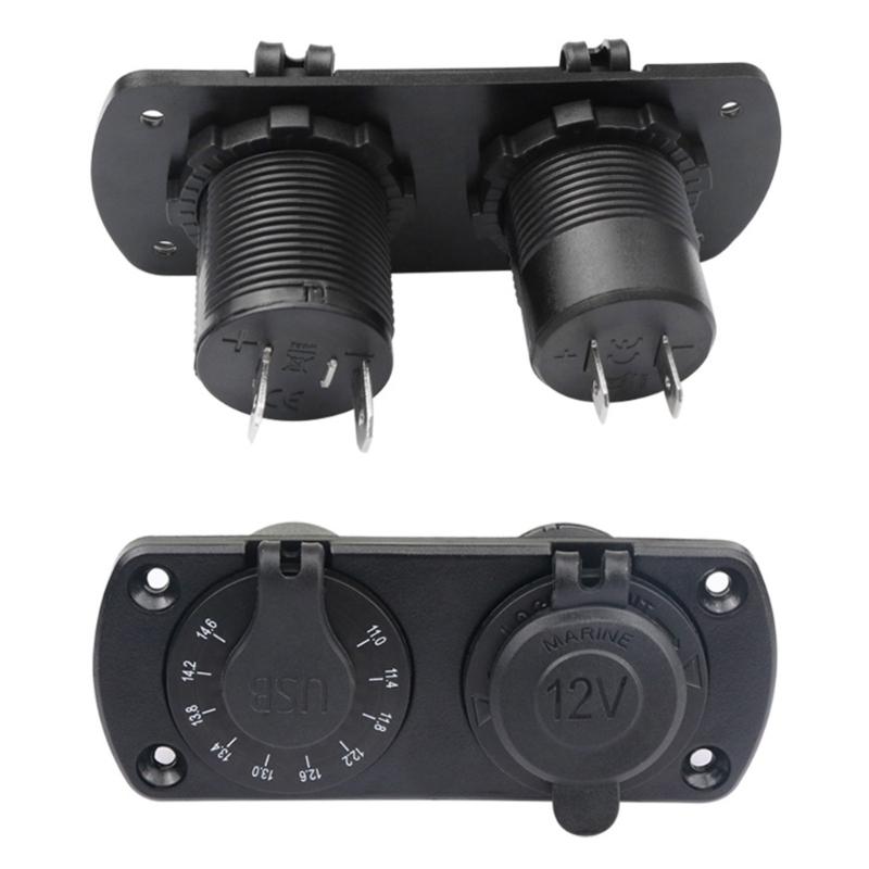 12-24V Double USB A 4.8A Fast Charging Marine Car Switches Panel with Voltage Display Waterproof Cover and Safety Protec