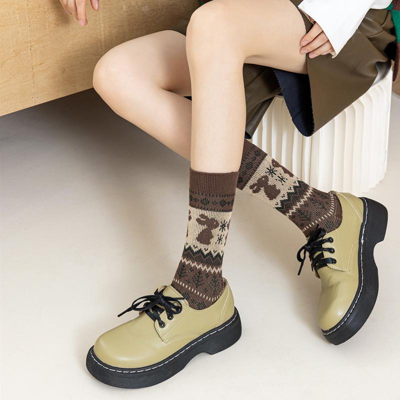 Winter Coral Fleece Cartoon Calf Socks Thickened Long Tube Warm Knee Floor Socks