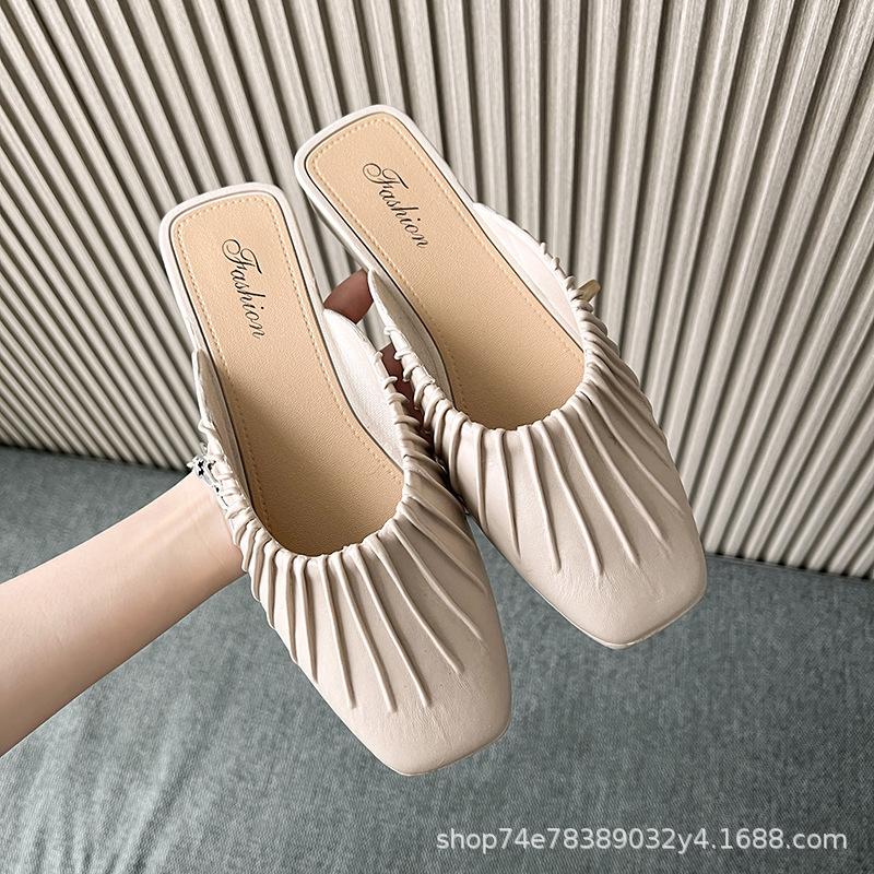 Baotou half slippers female Kuaishou summer lazy one pedal flat-bottomed non-slip female slippers