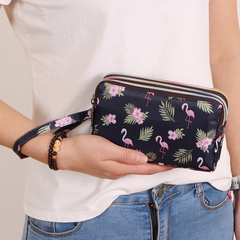 Thickened Three-layer Long Zipper Pocket Purse Women's Handbag Wrist Mobile Phone Bag Cute Washable Cloth Clutch Bag