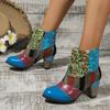Fashion Spring Autumn Women Boots Ethnic Style Casual Fashion High-heeled Boots Women Retro Large Size All-match Fashion Shoes Women