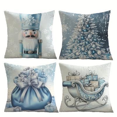 Christmas Pillowcases: Nutcracker, Christmas Tree, Gift Bag & Sleigh Designs Sofa Room Cushion Cover Home Decoration Gift