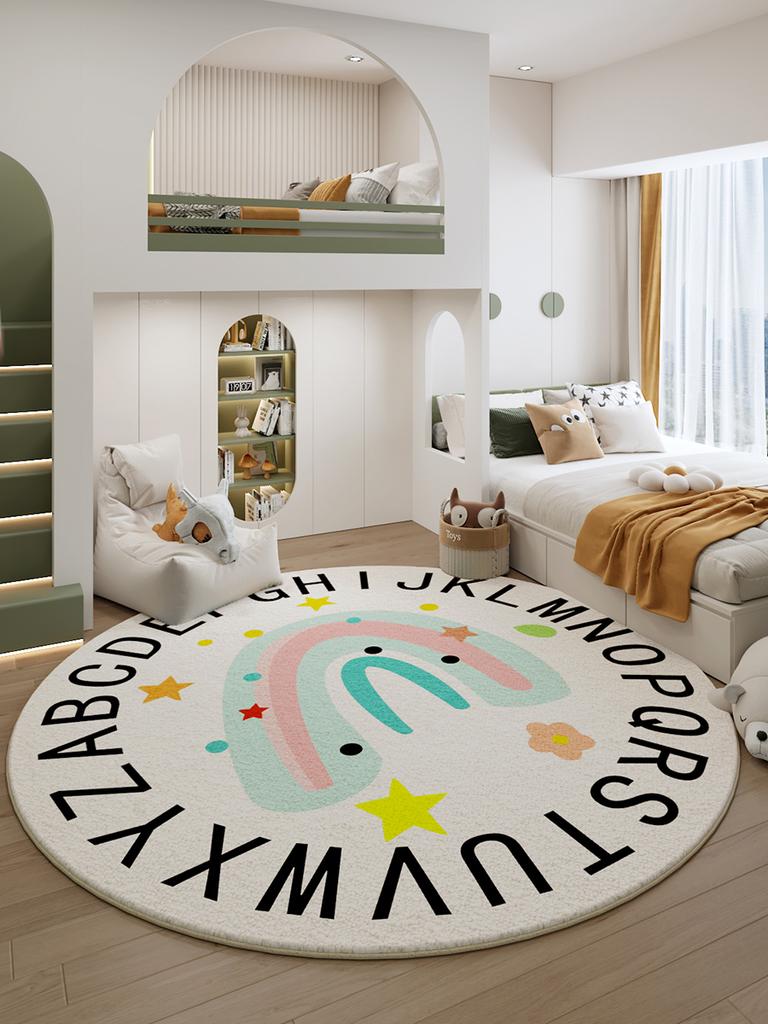 Cartoon Style Carpets for Living Room Thicken Anti-slip Children Rug Cute Round Bedroom Decor Plush Carpet Fluffy Soft Study Mat