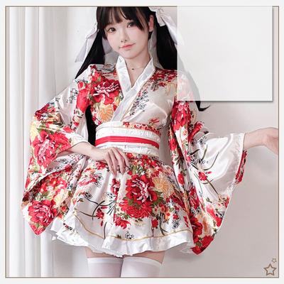 Batas Yukata Japonesas Kawaii Niñas Estampado Floral Traje Haori Encantador Vestido Lolita Mujer Disfraz Cosplay de Sirvienta Halloween