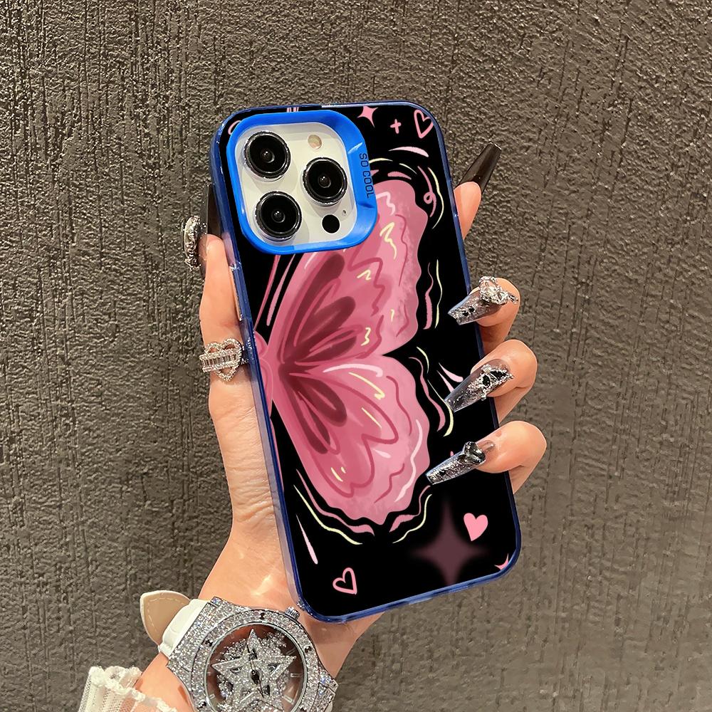 Half Butterfly Pattern Phone Case Suitable for iPhone 17, 16, 15, 14, 13, 12, 11Pro/Max/Plus Anti Shock and Anti Drop Back Cover