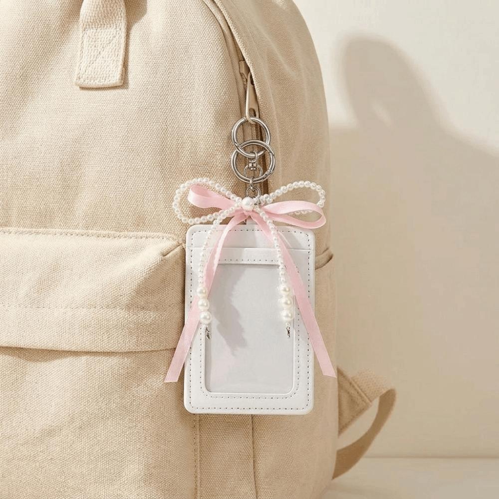 Pearl Short Card Bag PU Leather Bow Card Holder Causal Woman Wallet Lady